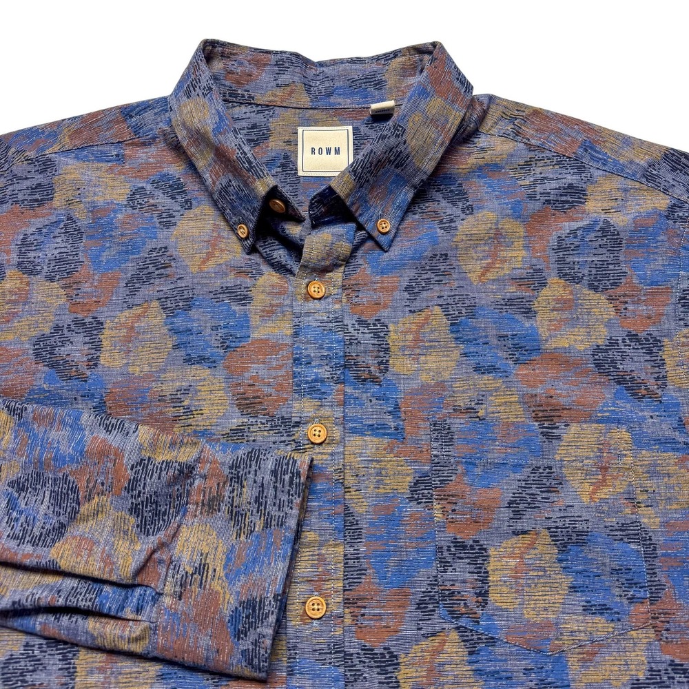 ROWM‎ Shirt Mens XL Blue Multicolor Geometric Button Down Long Sleeve Casual